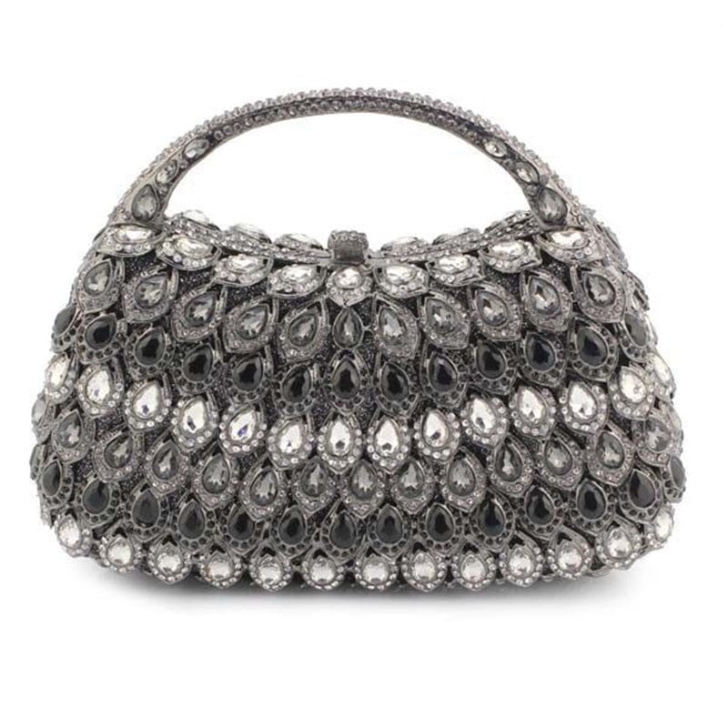 M / black Expensive Shinny Crystal Rhinestone Clutch Bag for Formal Party Handle Boxed Clutch Purse Dress Evening Handbag