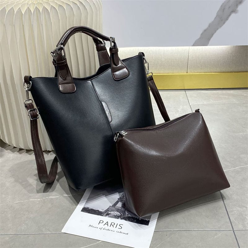 M / black Fashion Large Capacity Bucket Bag One Shoulder Crossbody Factory wholesale pu ladies handbag
