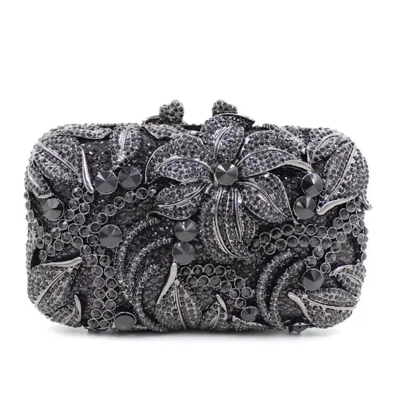 M / black Flower Luxury Evening Bling Purses Handbag Floral Crystal Clutch Purse Rhinestone Handmade Ladies Diamond Bag