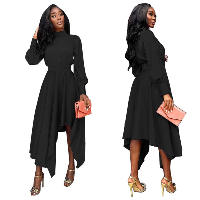 M / black H5521-2023 new arrivals long sleeve dresses lady casual fall irregular midi office dress