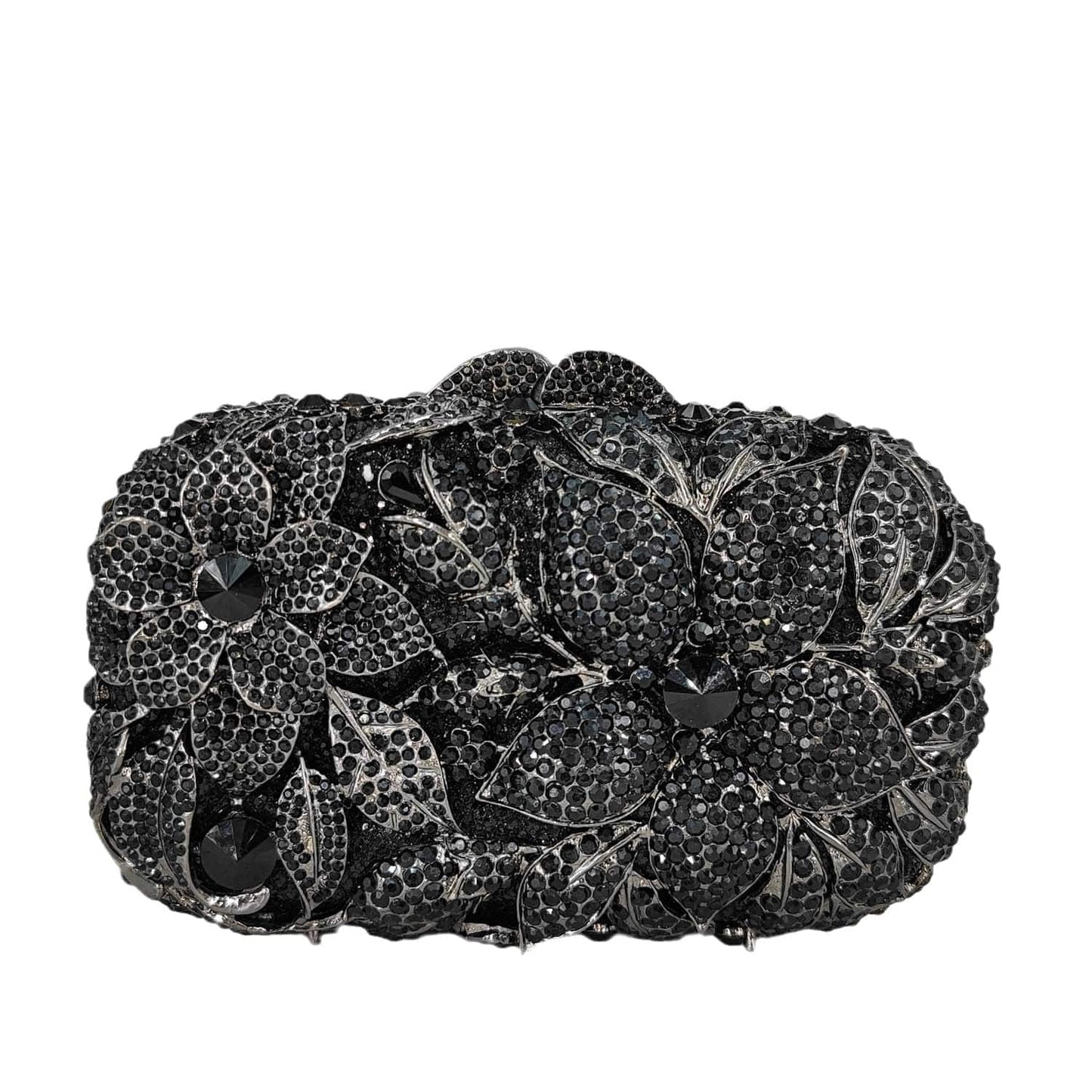M / Black Hollow Out Diamond Handbag Woman's Crystal Evening Bags Luxury Metal Frame Flower Clutch Bag Purse for Female