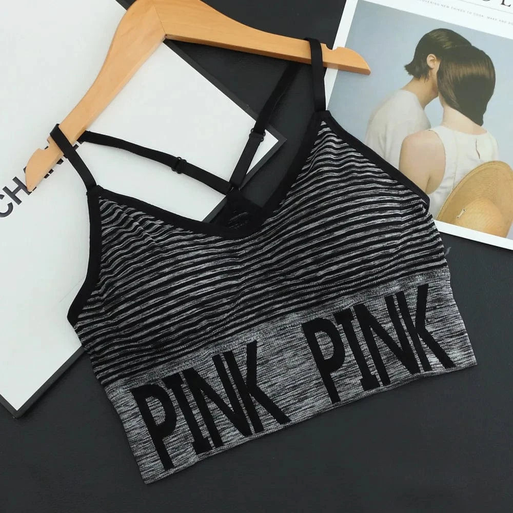 M / Black Horizontal Stripes Seamless Wireless Fit Sujetador Deportivo Fitness Gym Yoga Bra High Impact Sports Bras Crop Top For Womens