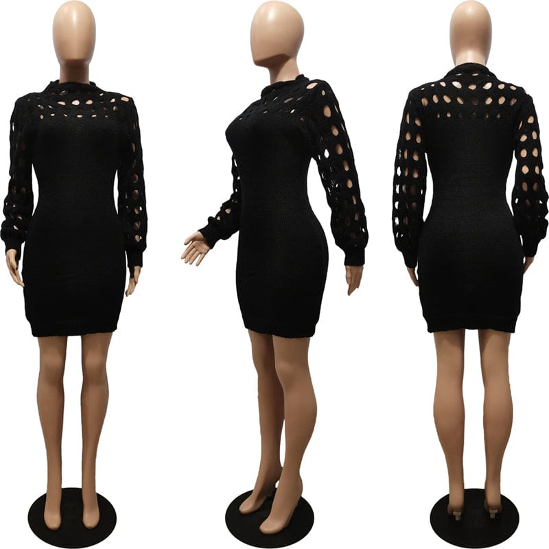 M / black ladies women spring 2023 sexy red knit jersey long sleeve hollow out bodycon night club dress spring 2023 clothing for women