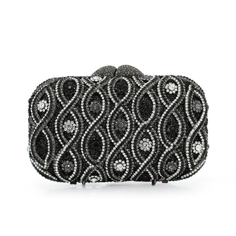 M / black Luxury Dazzling Women Crystal Flower Evening Bag Metal Clutches Diamond Wedding Minaudiere Handbag Bridal Clutch Purses
