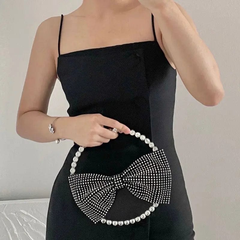 M / black Luxury Metal Frame Bow Crystal Rhinestone Evening Purse For Women Diamond Clutches For Wedding Party