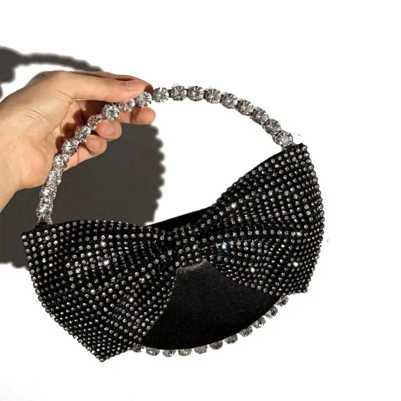 M / black Luxury Metal Frame Bow Crystal Rhinestone Evening Purse For Women Diamond Clutches For Wedding Party