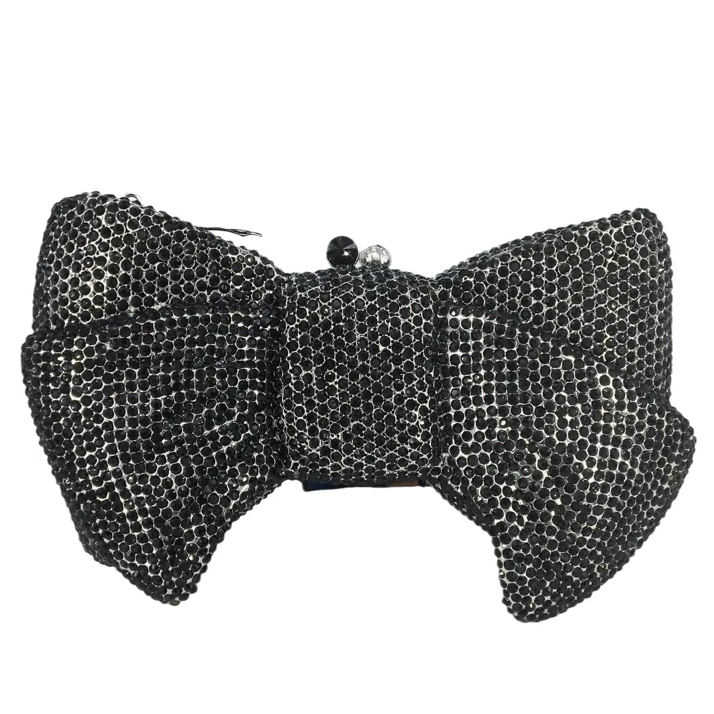 M / Black Luxury Women Bow Clutch Crystal Evening Bags Hard Case Metal Minaudiere Rhinestone Handbags Wedding Party Purse