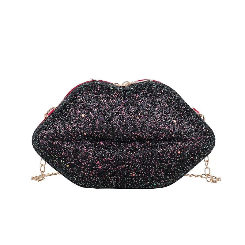 M / black New 2022 Unique Lips Shape Chain Bags Women Handbags Luxury Bling Ladies Designer Crossbody Purses