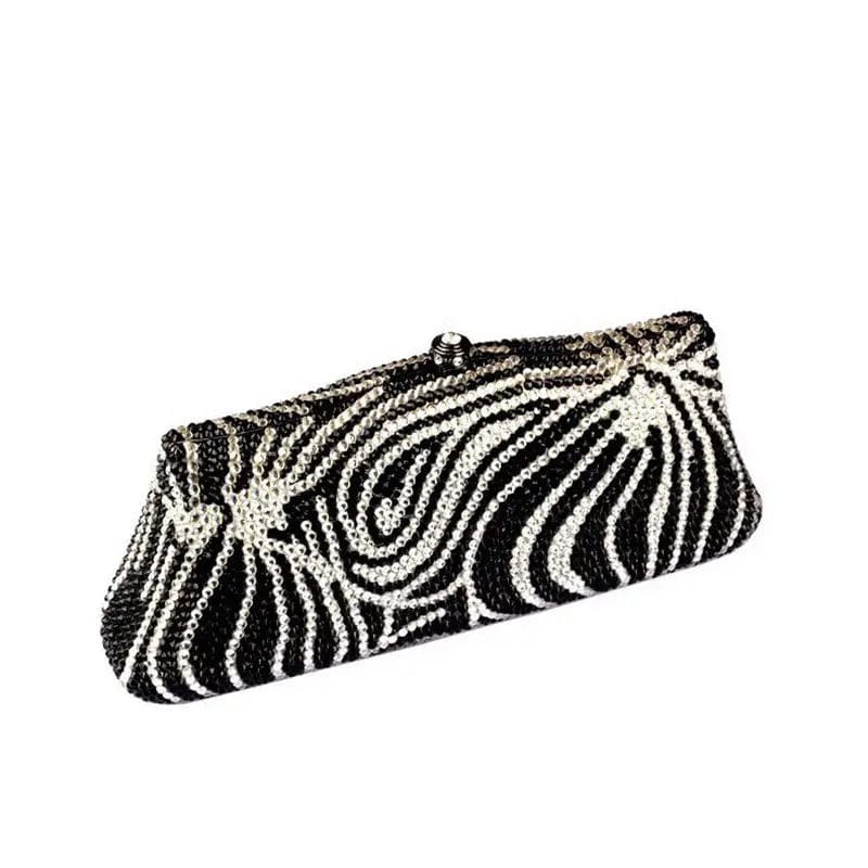 M / black New Design Bling Rhinestone Zebra Wedding Bridal Evening Bag Clutch Bags Sparkle Hardcase Crystal Bag  Metal Handbag