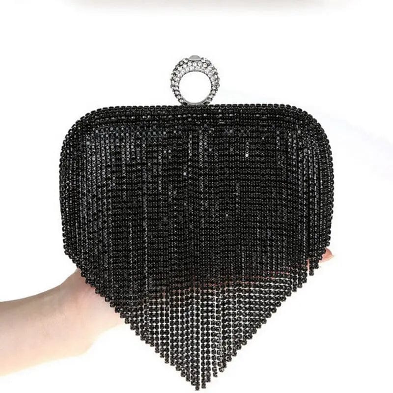M / black New Designer Bling Rhinestone Fringe Evening Purse Clutch White Pearl Evening Clutch Bridal Purses Girls Clutch Evening Bag