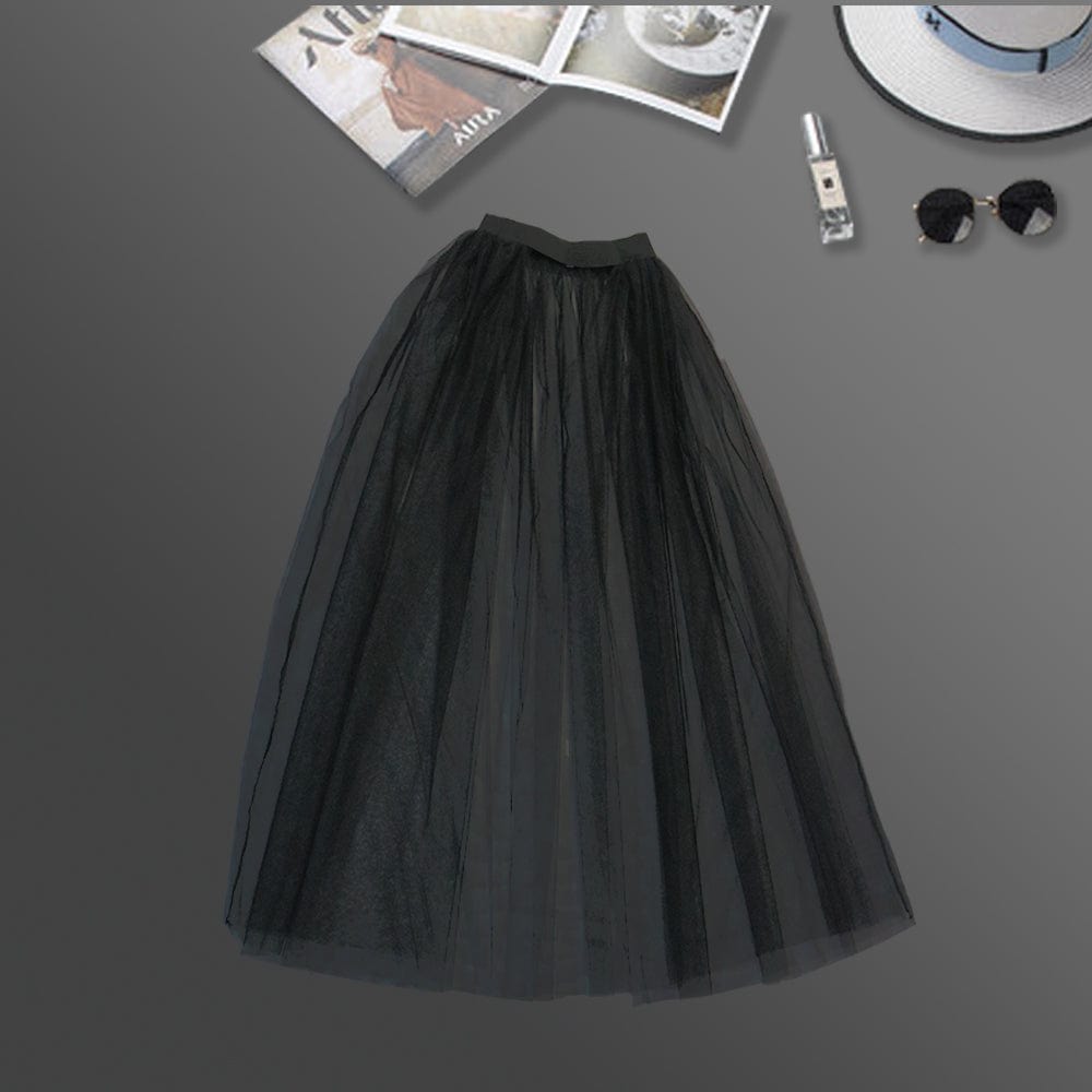 M / black Sexy Autumn Floor Length Soild Mesh Elastic High Waist Women Skirt