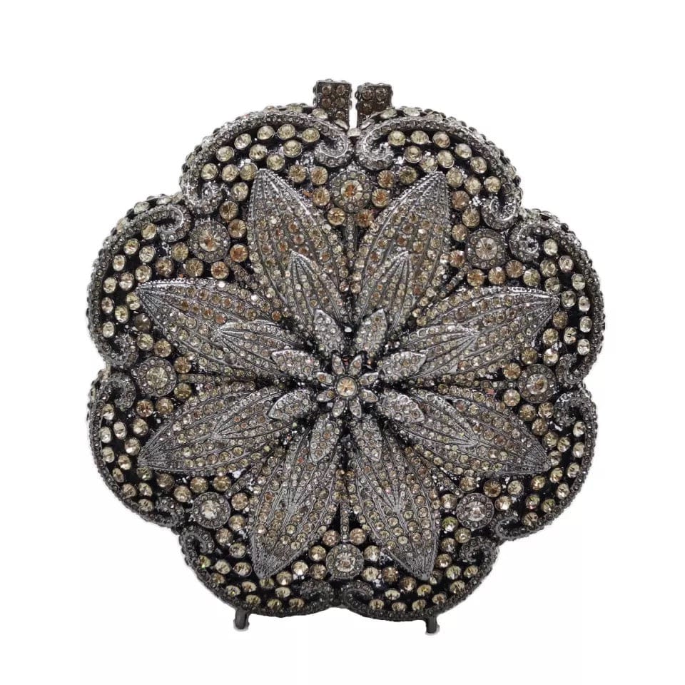 M / black Women Evening Bag Diamond Crystal Cute Clutch Bag Bride Wedding Party Flower Rhinestone Purse Clutch