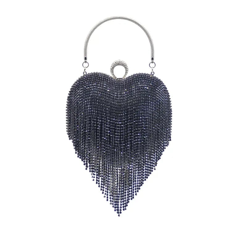 M / Black Women Rhinestones Purse Wedding Party Bling Purse Ladies Luxury Heart Shape Diamond Tassel Evening Clutch Fashion Bag