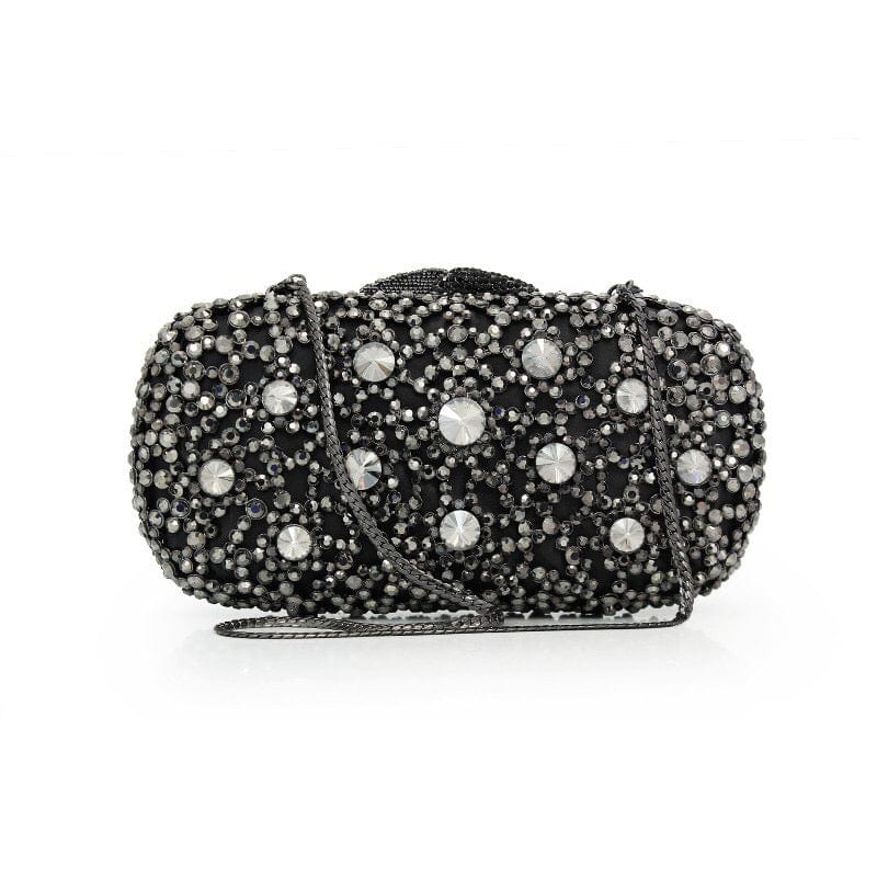 M / black Women's Black Handmade Crystal Clutch Evening Bags Bridal Wedding Party Bling Diamond Metal Clutches Handbag and Purse