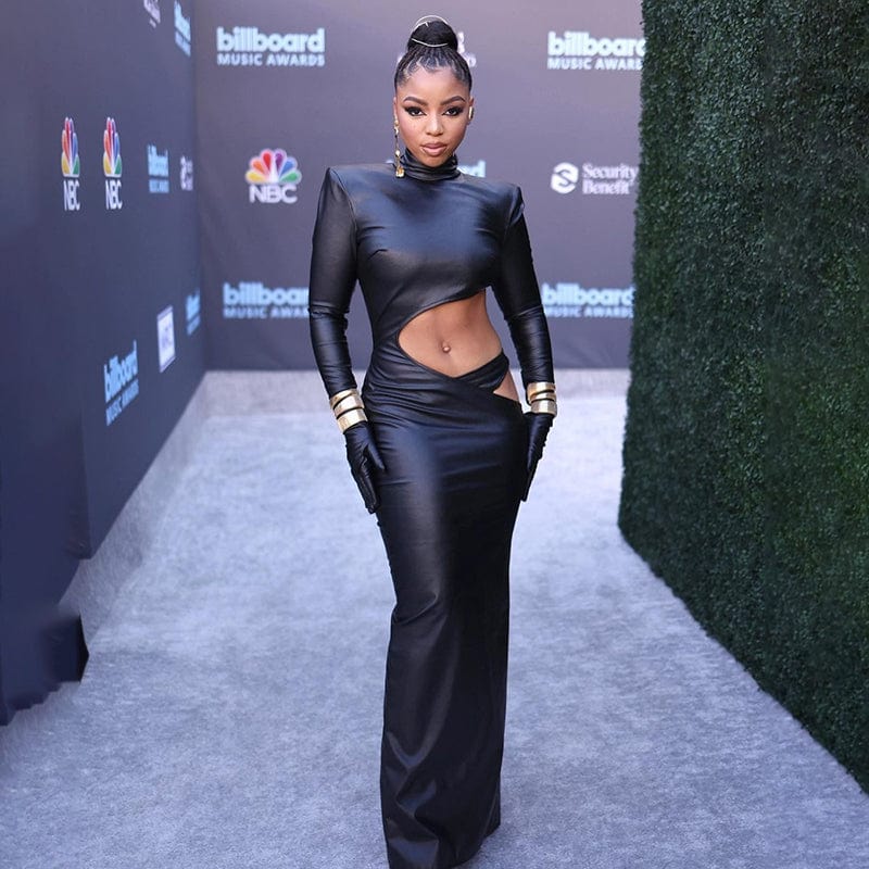 M / black Women's Winter Clothing Trends 2023 Sexy Pu Dress High Neck Long Sleeves Party Dress Africa Clothing