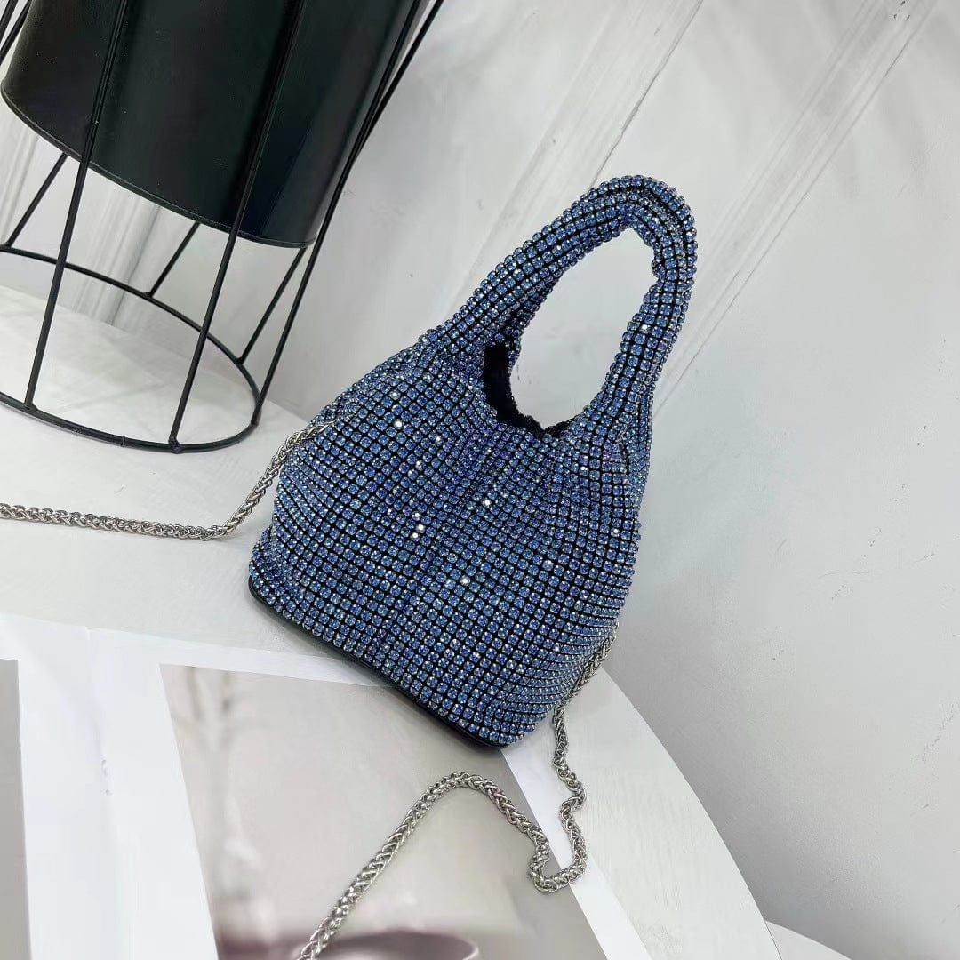 M / Blue 2022 Shenglu New Fashion Lady Women Rhinestone Vest Basket Handbag Purse Tote Bling Diamond Party Evening Shoulder Crossbody Bag