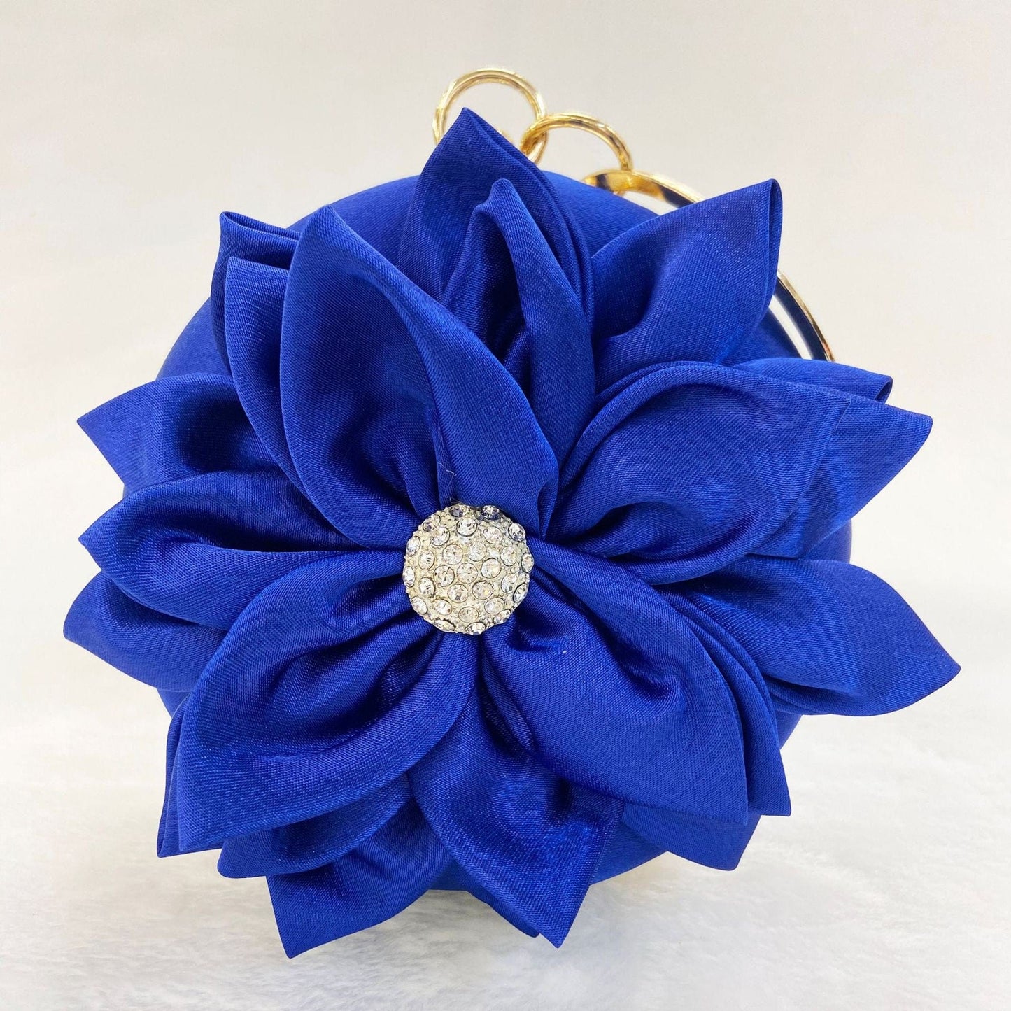 M / Blue Fashion Flower Dinner Fashion Silk Round Dress Wedding Bridal Party Clutch Evening Bags