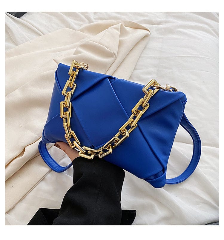 M / Blue Ins Trending Chain Ladies Hand Bags Crossbody Purses 2022 Fashion Woven Handbags for Women Luxury