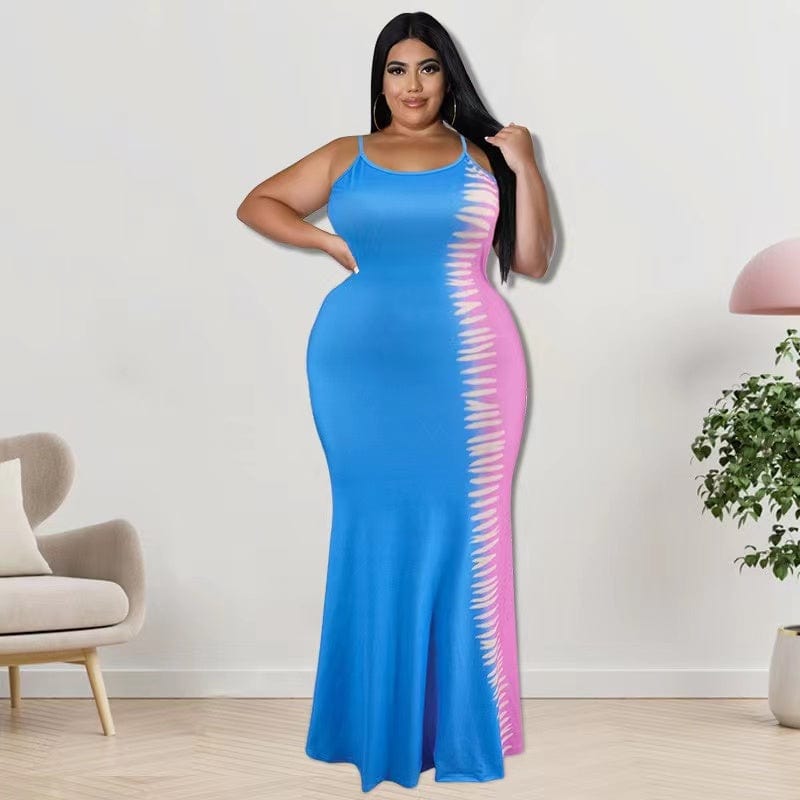 M / Blue J&H 2023 new arrivals elegance S-5XL two tone maxi dress women mermaid party gowns summer fashion plus size evening dresses