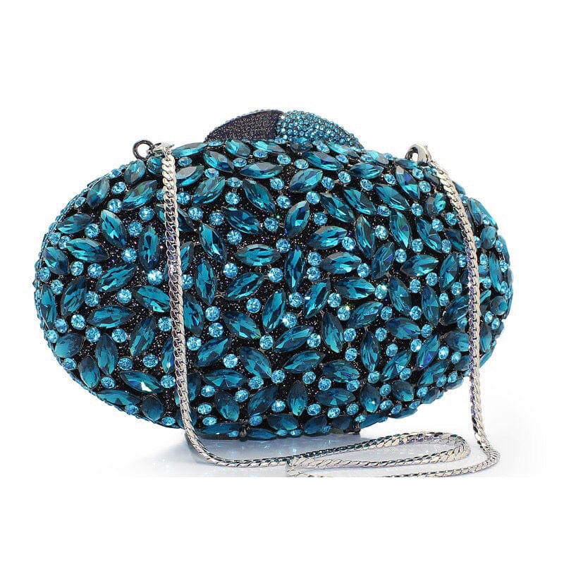 M / Blue Luxury Sparkly Bling Feast Banquet Purse Royal Crystal Evening Clutch Hollow Out Purse Bag Party Wedding Female Handbags