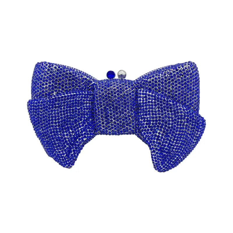 M / Blue Luxury Women Bow Clutch Crystal Evening Bags Hard Case Metal Minaudiere Rhinestone Handbags Wedding Party Purse