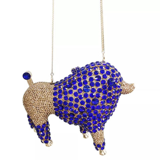 M / Blue New Arrived Handmade Animal Shape Full Crystal Bag Small Cute Purses Women Bling Rhinestone Bags