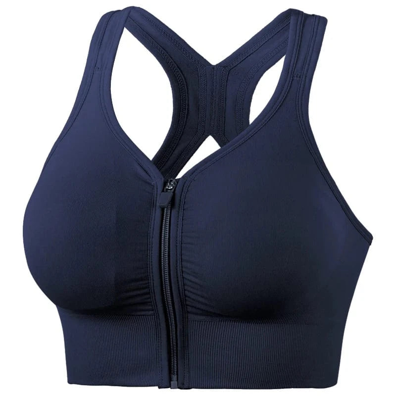 M / Blue Plus Size Stretch Fit Wireless Sujetador Deportivo Running Workout Front Zipper Yoga Bra Seamless Sports Bra Crop Top For Womens