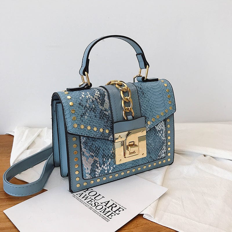 M / Blue snakeskin Luxury fashion designer alligator leather purses and handbags ladies hand bag womens shoulder for women