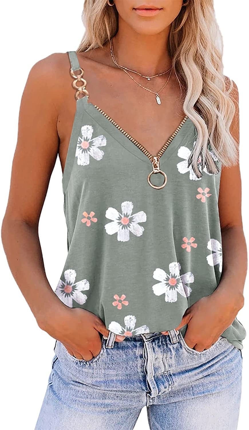 M / Blue Summer Clothes 2023 Digital Print Large V-neck Suspender Vest Plus Size Summer Tops Ladies Tops