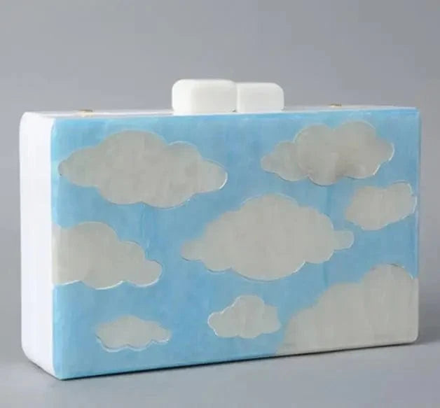 M / Blue/white Custom Rectangular Blue sky and white cloud acrylic bag Acrylic Evening Clutch bag Purse for Women
