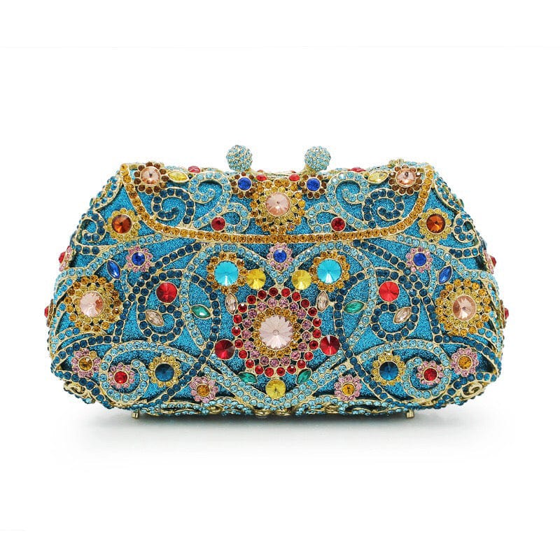 M / Blue Wholesale Shinny Luxury Crystal Evening Clutch Bag For Women Rhinestone Handmade Purse Dinner Banquet Dress Handbags