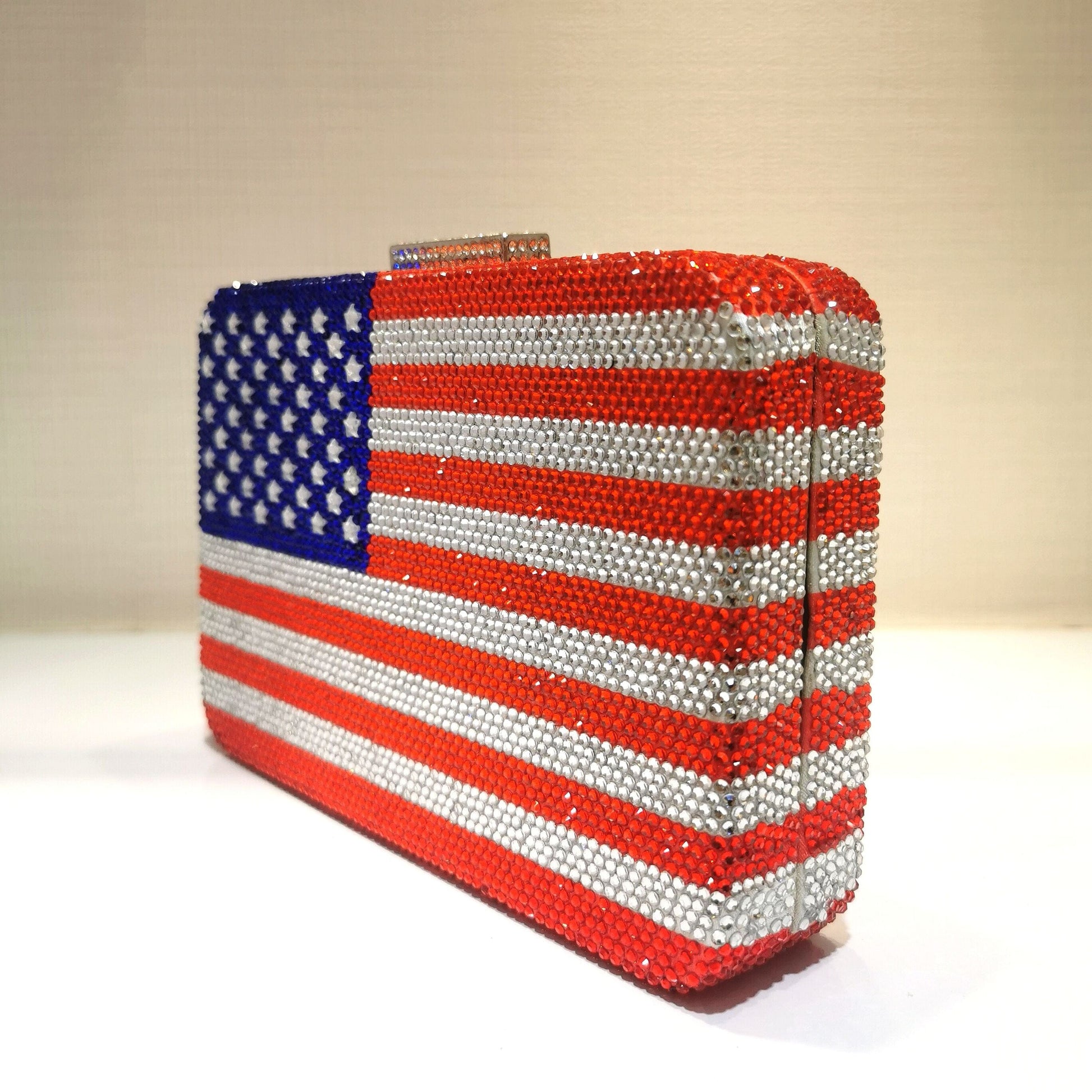 M / Blue Wholesale Woman Diamond Clutch Handbag Luxury National Flag Rhinestone Evening Bag For Wedding Party Ladies Purse and Handbag