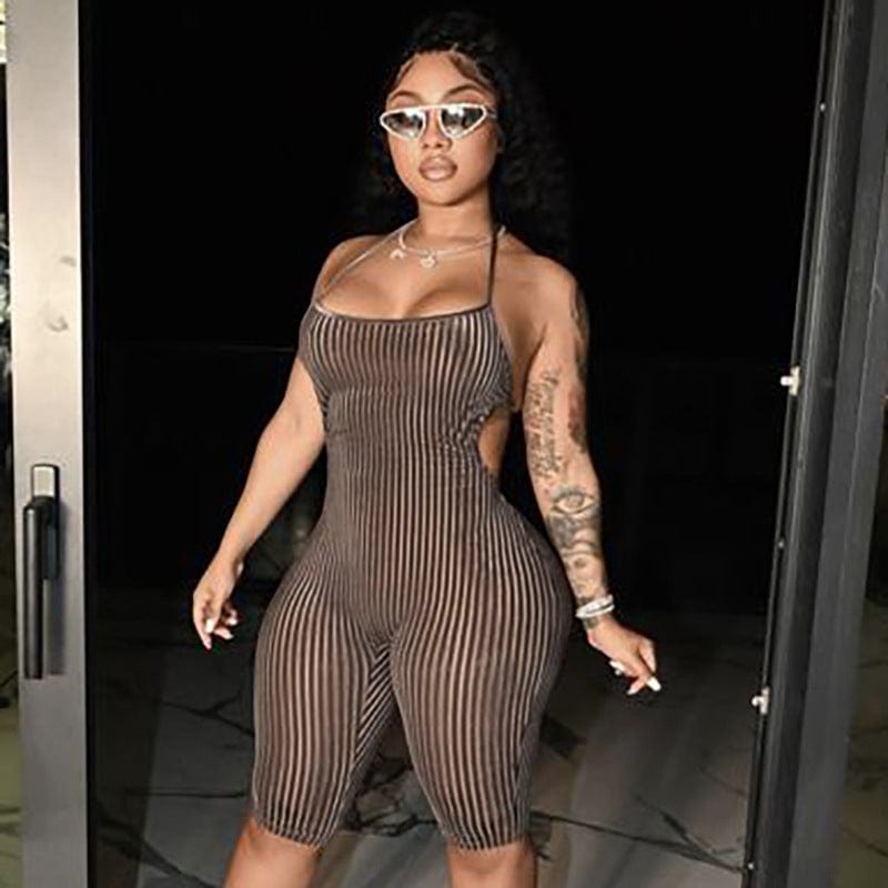 M / Brown 2022 New Arrival women sexy halter jumpsuits sleeveless backless casual velvet jumpsuits