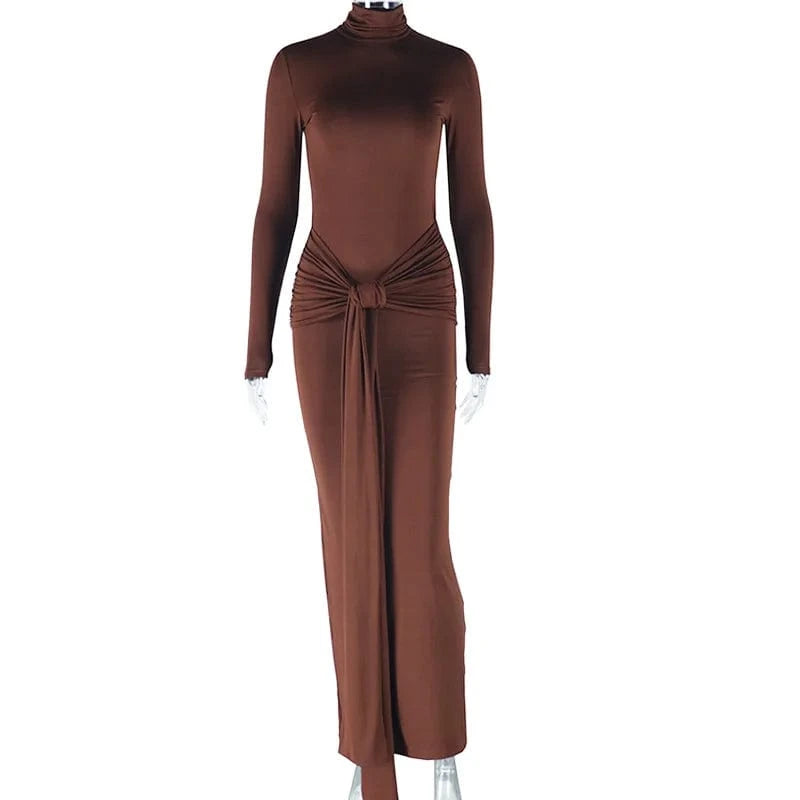 M / Brown 2024 New arrival unique clothing long sleeve bodycon bandage dress ladies party evening maxi long dresses women