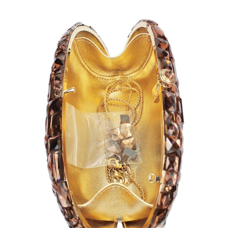 M / Brown Fashion Luxury Gold Glass Women Clutch Bag Party Purse Ladies Wedding Bridal Bag Female Chain Handbags Day Clutch