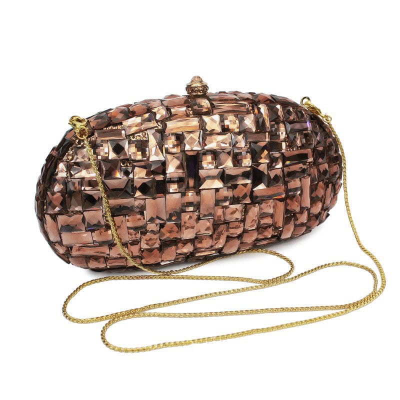 M / Brown Fashion Luxury Gold Glass Women Clutch Bag Party Purse Ladies Wedding Bridal Bag Female Chain Handbags Day Clutch