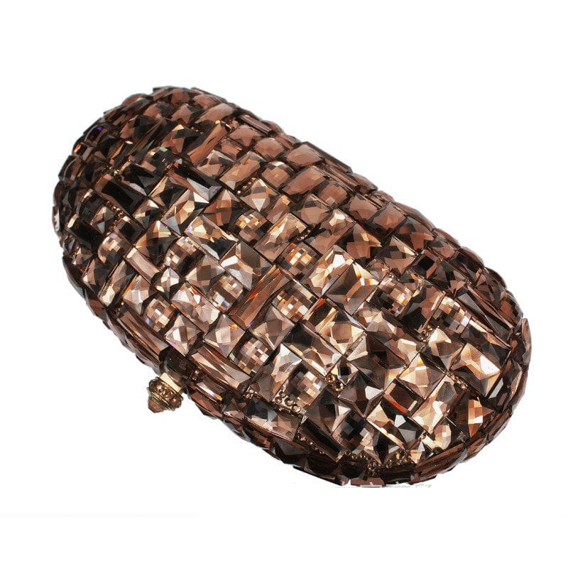 M / Brown Fashion Luxury Gold Glass Women Clutch Bag Party Purse Ladies Wedding Bridal Bag Female Chain Handbags Day Clutch