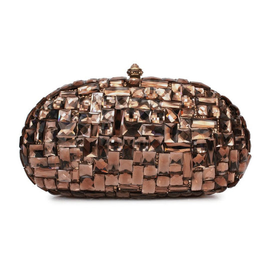 M / Brown Fashion Luxury Gold Glass Women Clutch Bag Party Purse Ladies Wedding Bridal Bag Female Chain Handbags Day Clutch