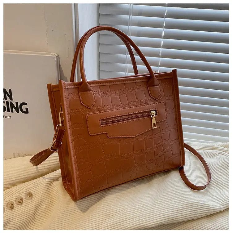 M / Brown Ins Fashion Ladies Tote Bags 2022 PU Leather Designer Purses and Handbags Luxury Women