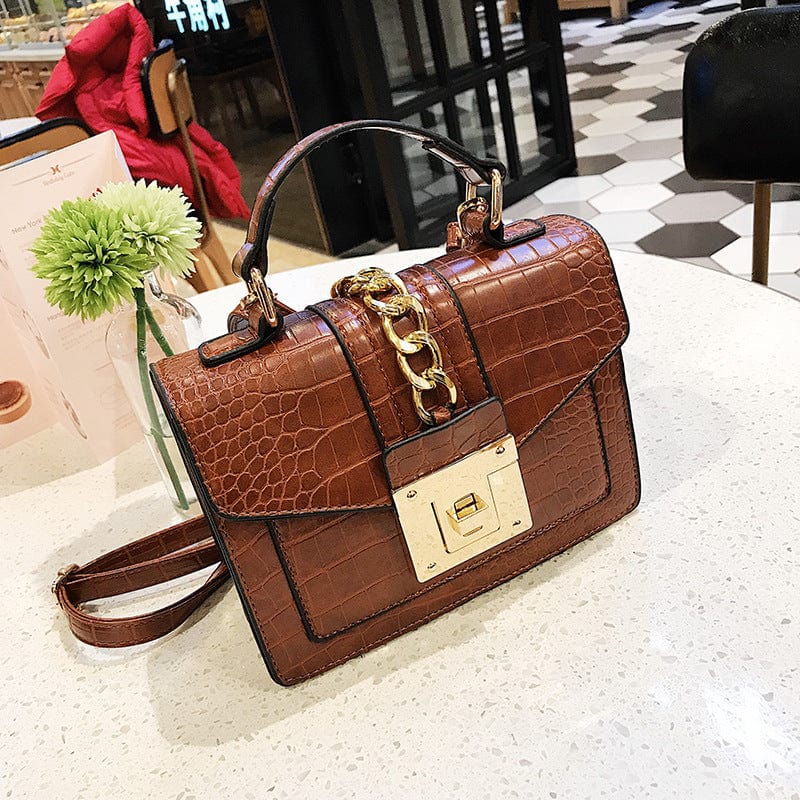 M / Brown Luxury fashion designer alligator leather purses and handbags ladies hand bag womens shoulder for women