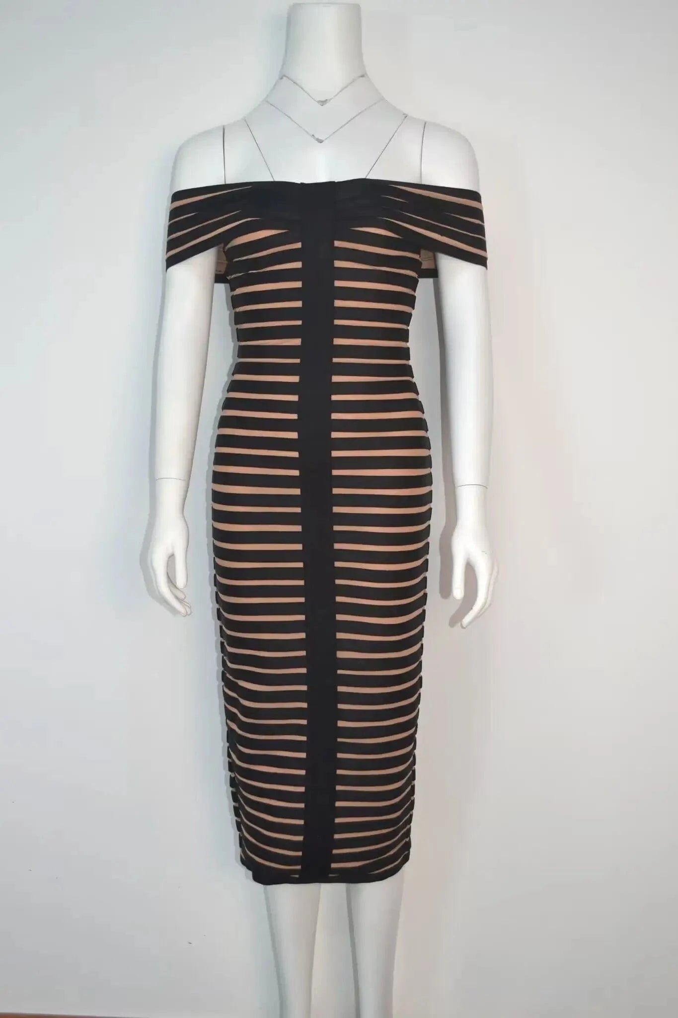 M / Brown Women's Clothes Stripe Off Shoulder Sexy Party Prom Dress Bodycon Cocktail Dresses