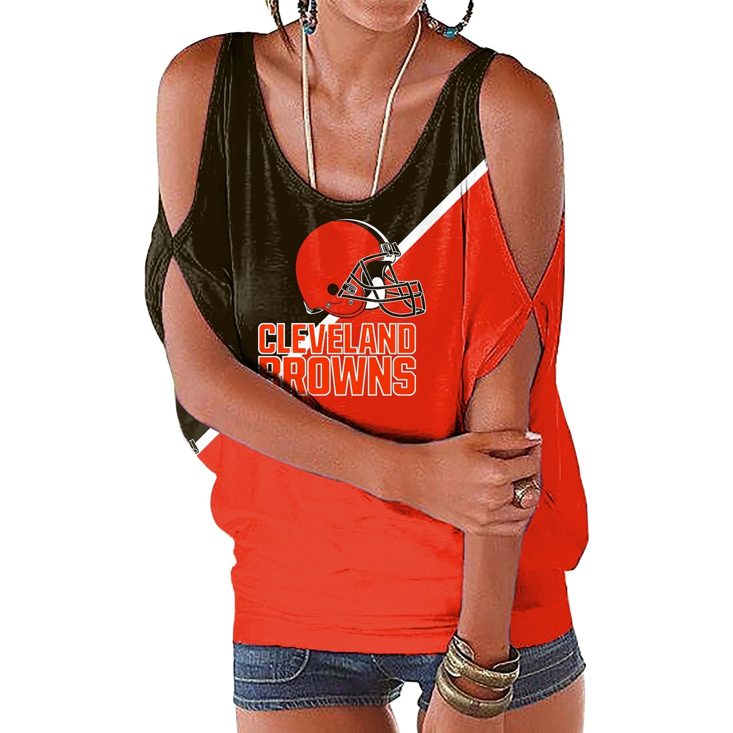 M / Browns custom nfl polyester t shirt girl o neck short sleeve plain shirts ladies off shoulder plus size women's blouses & shirts