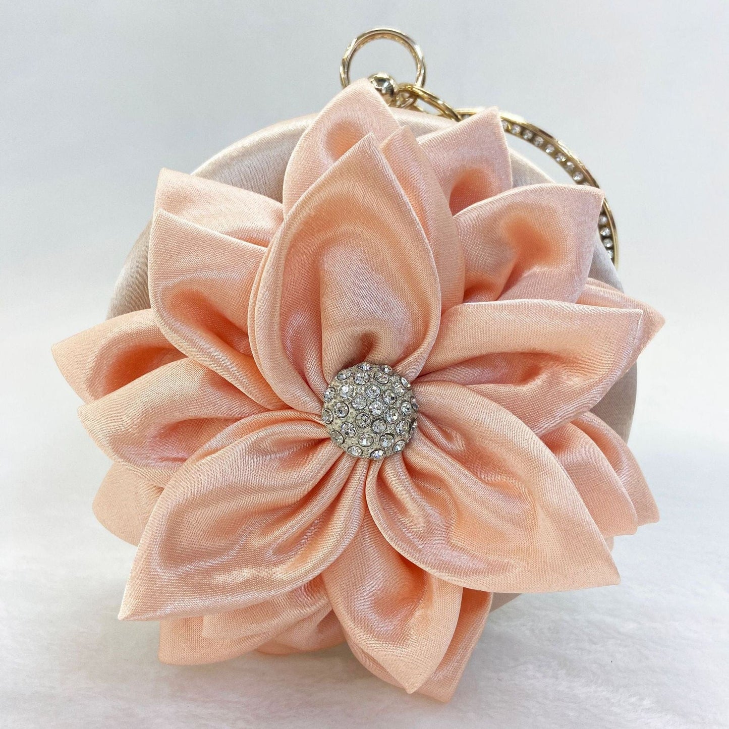 M / Champagne Fashion Flower Dinner Fashion Silk Round Dress Wedding Bridal Party Clutch Evening Bags