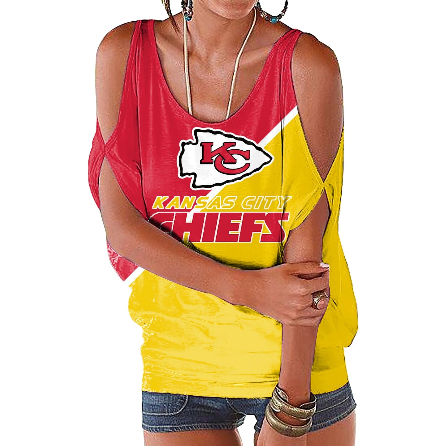 M / chiefs custom nfl polyester t shirt girl o neck short sleeve plain shirts ladies off shoulder plus size women's blouses & shirts