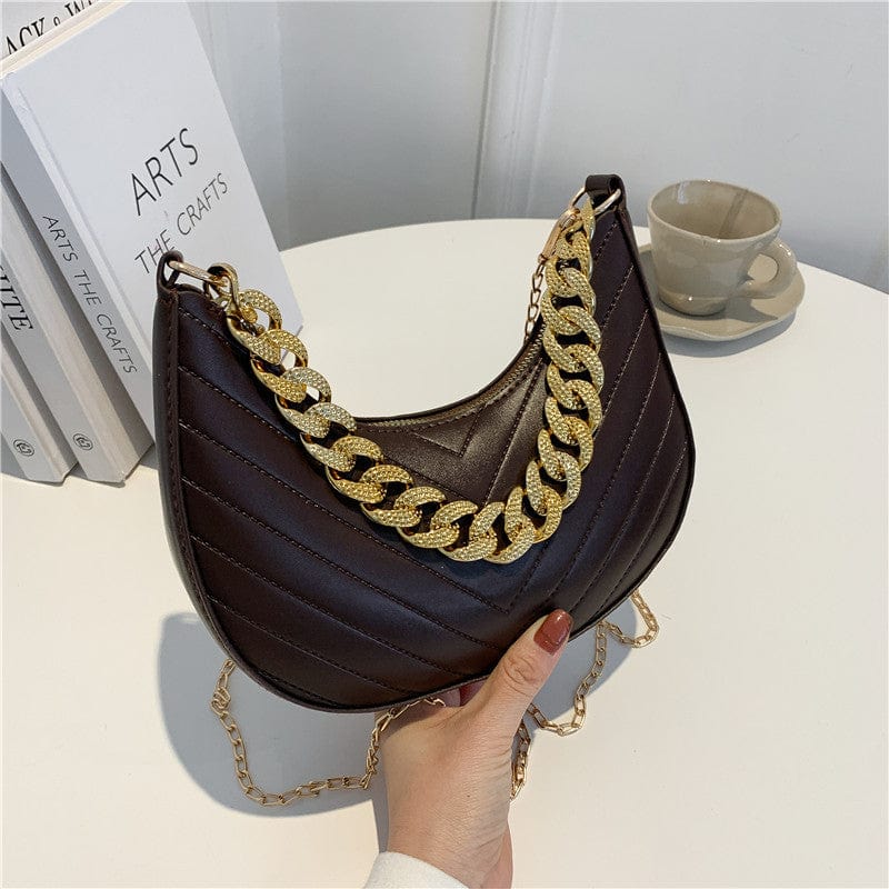 M / Coffee Ins Fashion Retro Chain Bags Women Handbags Ladies Shoulder 2022 Crossbody Purses and Handbags Women