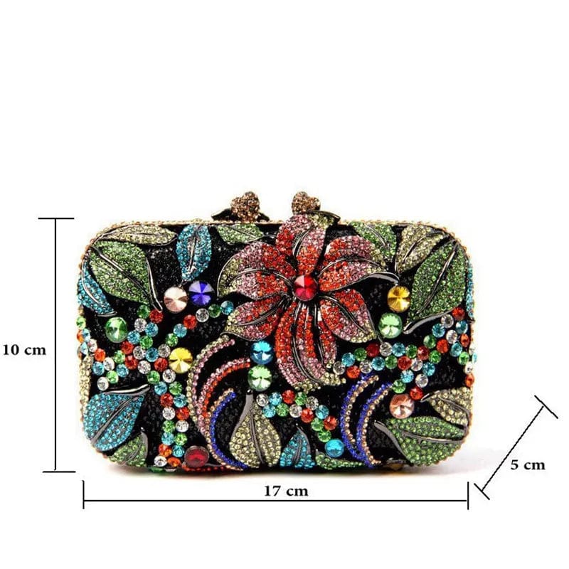 M / Colorful 3 Flower Luxury Evening Bling Purses Handbag Floral Crystal Clutch Purse Rhinestone Handmade Ladies Diamond Bag