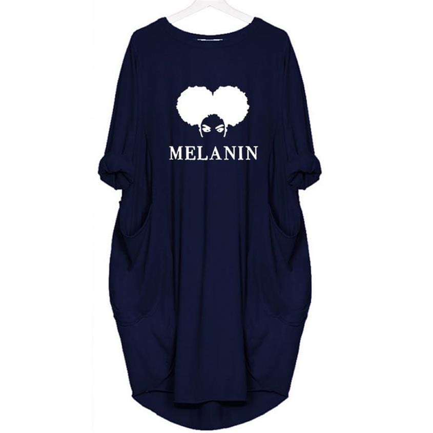 M / Dark blue Pocket Melanin Letters Print Dress Black Women Dress Clothing Women Dresses Maxi Vestidos Mujer Cheap Clothes China Plus Size