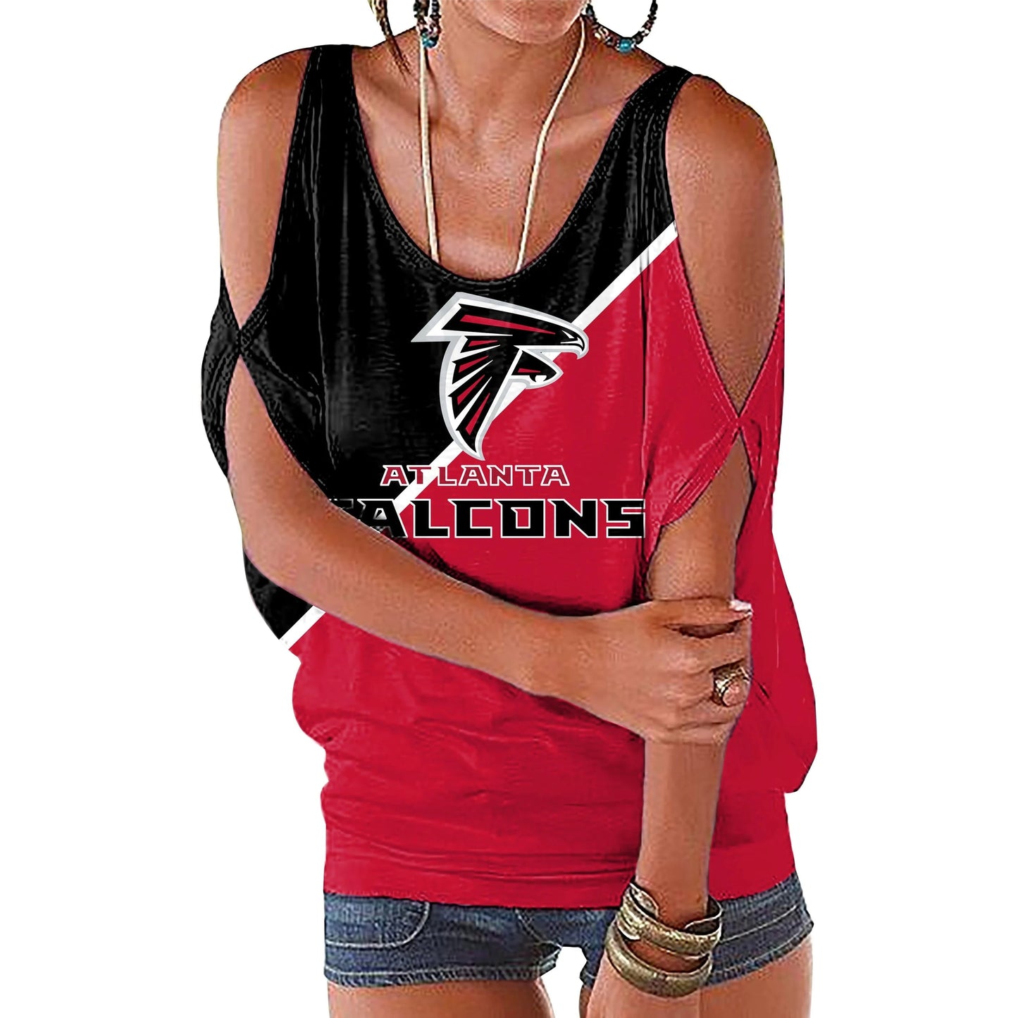 M / falcons custom nfl polyester t shirt girl o neck short sleeve plain shirts ladies off shoulder plus size women's blouses & shirts