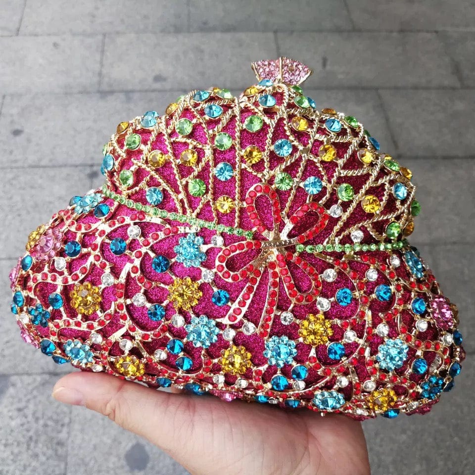 M / Fuchsia China Factory Wholesales Women Evening Party Hollow Out Diamonds Crystal Evening Clutches Rhinestone Wedding Handbags