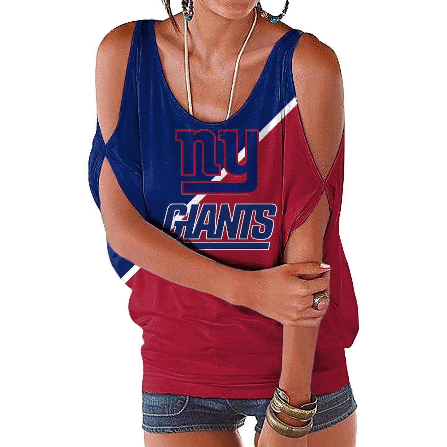 M / giants custom nfl polyester t shirt girl o neck short sleeve plain shirts ladies off shoulder plus size women's blouses & shirts